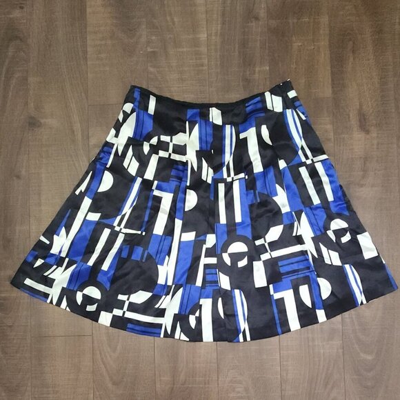 Lauren Ralph Lauren Silk Geometric Skirt Size 12 Black and Blue - Picture 1 of 1
